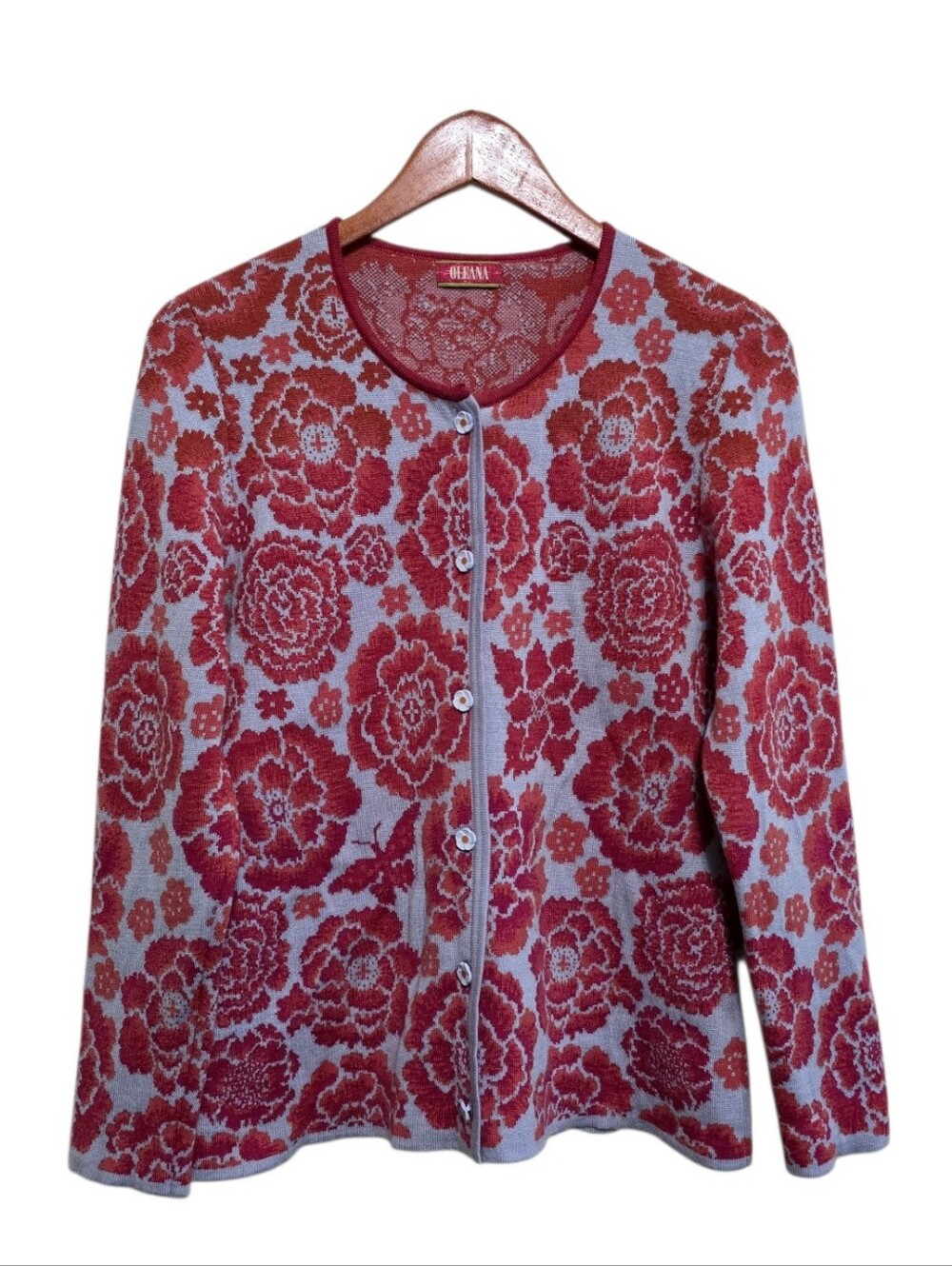 Oleana Round Neck Cardigan in Butterfly Floral Knit Size Medium